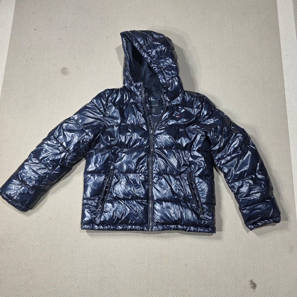 Tommy Hilfiger Men's Shiny Navy Puffer Jacket Warm‎ Water Wind Resistant Hooded